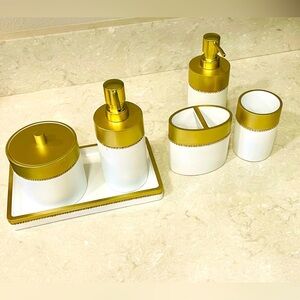 NEW Bathroom vanity accessories gold and white 6 pc set, essentials Great gifts!